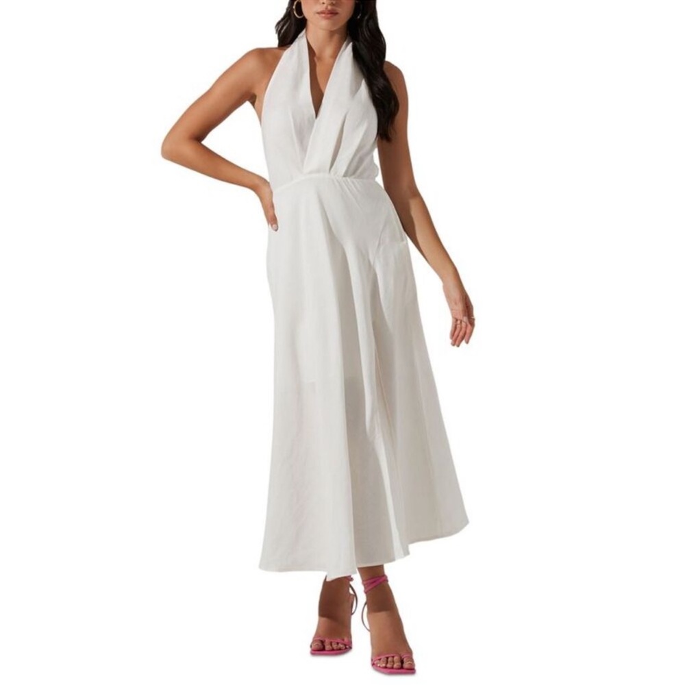 ASTR The Label OFF WHITE Linen KEAVA Halter MONROE Midi TEA LENGTH DRESS M - Picture 2 of 3